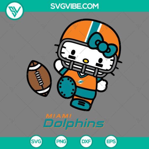 Hello Kitty Miami Dolphins themed SVG file with PNG, EPS, and DXF formats for crafting and design purposes.