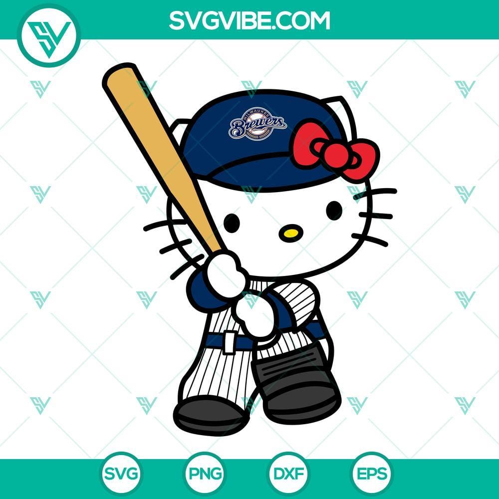 Hello Kitty Milwaukee Brewers SVG, Kitty Brewers SVG PNG DXF EPS Hello Kitty Milwaukee Brewers SVG File, baseball theme design, PNG DXF EPS formats for crafting and personal use.