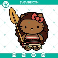 Hello Kitty Moana Disney Princess SVG cut file featuring Kitty dressed as Moana, available for download in PNG, DXF, and EPS formats.