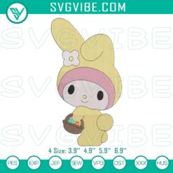 Hello Kitty My Melody Easter Bunny Embroidery File, Kawaii Easter Pattern