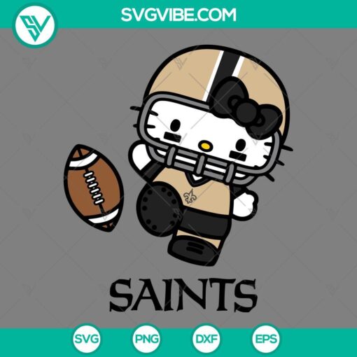New Orleans Saints themed Hello Kitty SVG image for digital download - PNG EPS DXF files, perfect for DIY crafts and projects.