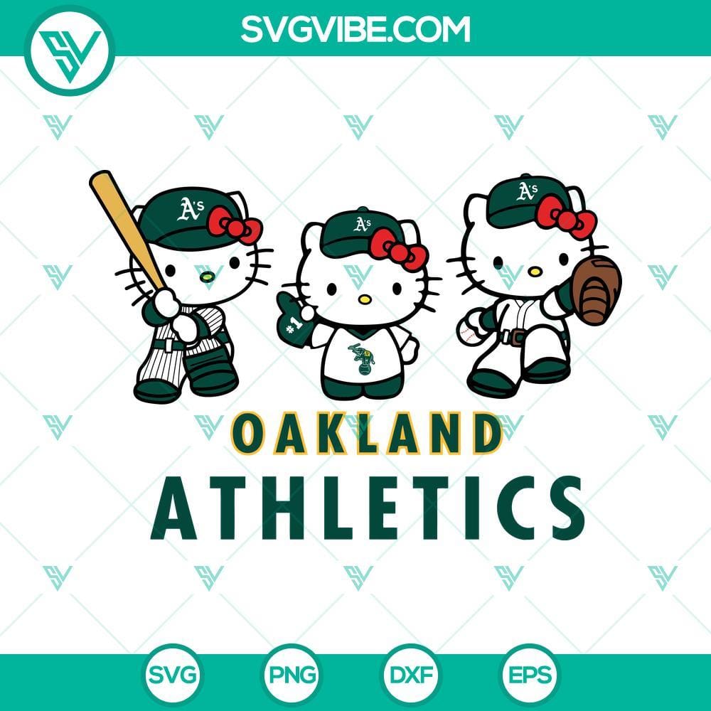 Hello Kitty Oakland Athletics Baseball SVG PNG DXF EPS Hello Kitty Oakland Athletics baseball theme SVG images in PNG, DXF, and EPS formats perfect for crafting projects.