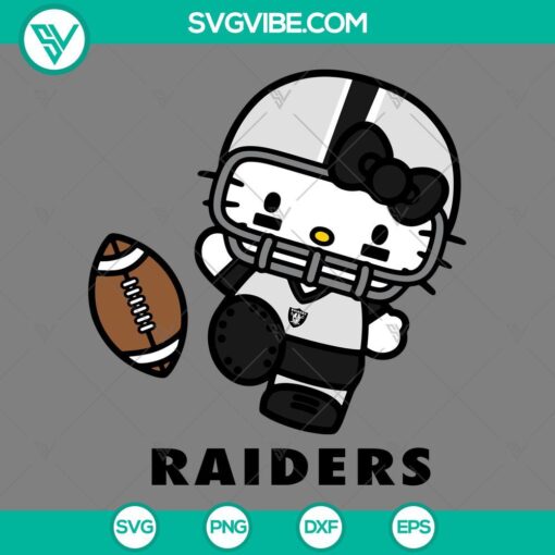 Hello Kitty Oakland Raiders SVG download with PNG EPS DXF files, ideal for football fans and craft projects.