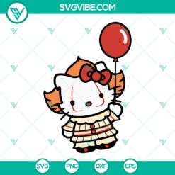 Hello Kitty Pennywise Halloween SVG File with PNG, DXF, and EPS cut files for crafting, featuring a unique crossover design.
