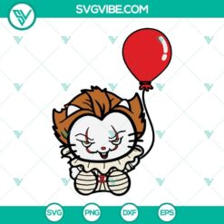 Hello Kitty Pennywise SVG files for Halloween featuring a spooky twist on the iconic character. Perfect for Halloween crafts and decor.