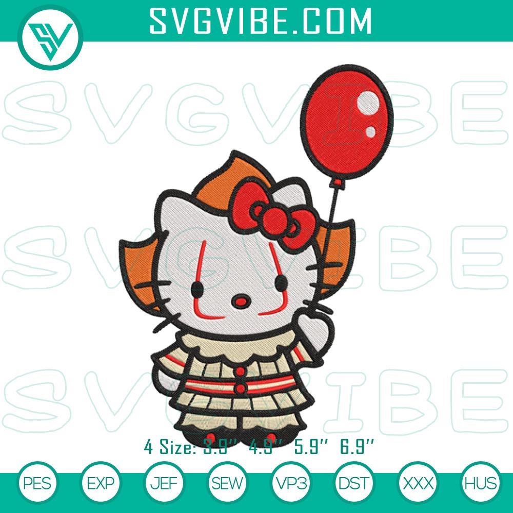 Hello Kitty Pennywise With A Balloon Halloween Embroidery Design Files Hello Kitty Pennywise with a Balloon embroidery design - Spooky Halloween file, perfect for Halloween crafting projects.