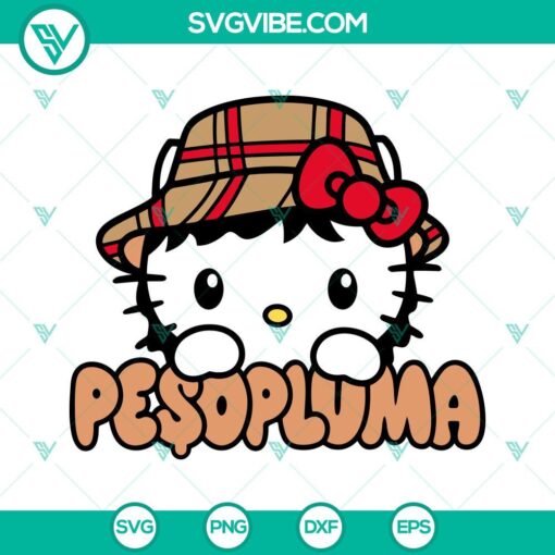 Hello Kitty Peso Pluma SVG files featuring a funny Peso Pluma Kitty cat design, suitable for digital crafting projects.