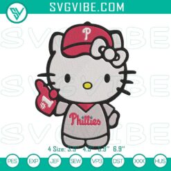 Hello Kitty Philadelphia Phillies embroidery design, MLB baseball fan stitch file for sports enthusiasts.
