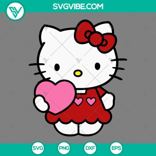 Hello Kitty Pink Heart SVG, Valentine-themed Hello Kitty SVG images in PNG EPS DXV file formats for digital crafting projects.