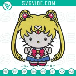 Hello Kitty Sailor Moon embroidery designs featuring cute anime character patterns for crafts, detailed sewing projects.