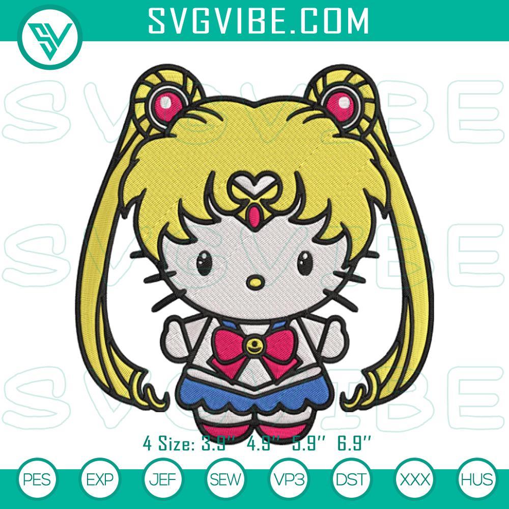 Hello Kitty Sailor Moon Embroidery Design, Cute Anime Embroidery File Hello Kitty Sailor Moon embroidery designs featuring cute anime character patterns for crafts, detailed sewing projects.