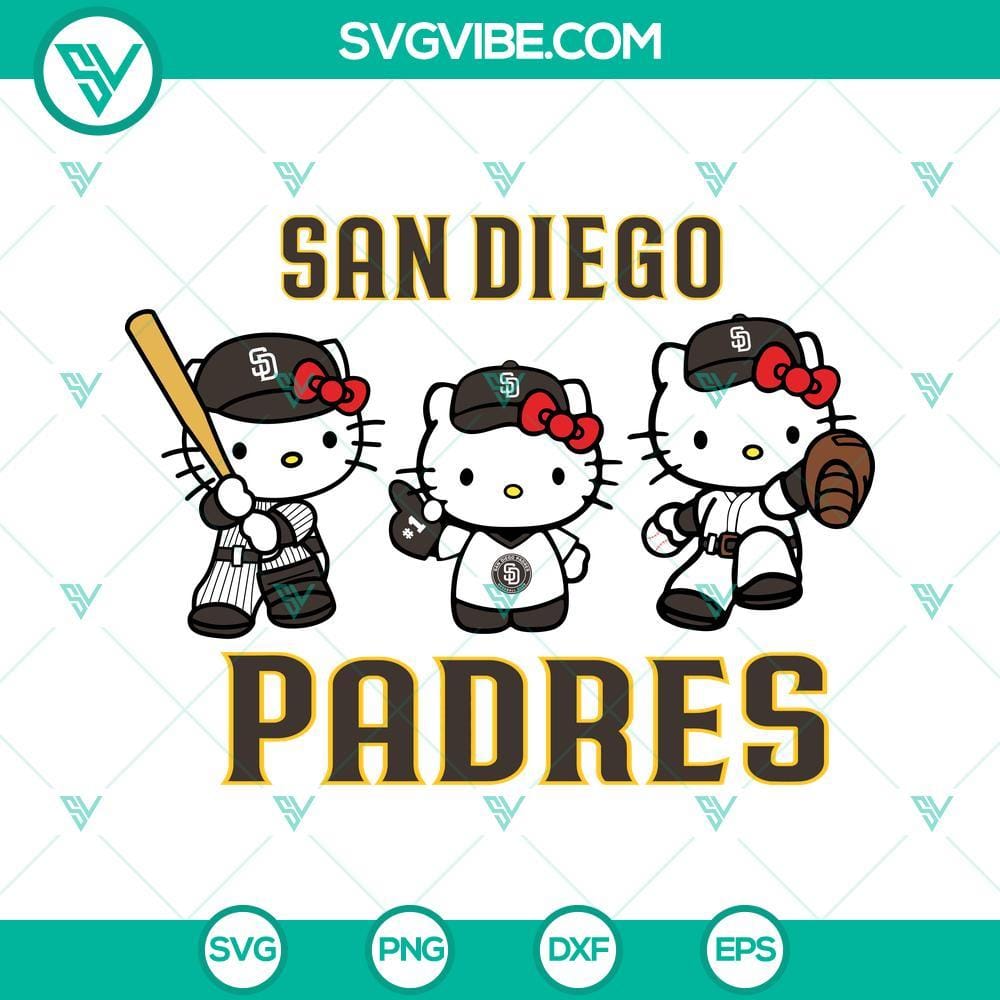 Hello Kitty San Diego Padres Baseball SVG PNG DXF EPS Hello Kitty San Diego Padres baseball team themed SVG images in PNG, DXF, and EPS format for crafting and printing.