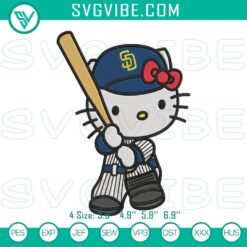 Hello Kitty San Diego Padres embroidery designs, MLB Padres Kitty pattern, cute cat in baseball team uniform, digital embroidery art.