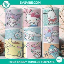 Hello Kitty Sanrio characters watercolor tumbler wrap design, PNG file, 20oz size, cute and colorful for accessories or printables.