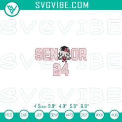 Cute Hello Kitty Senior 2024 graduation embroidery design file, instant download for seniors' graduation celebration.