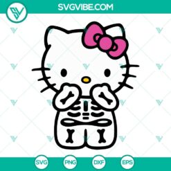 Hello Kitty skeleton Halloween SVG design for download with PNG, DXF, and EPS cut files, perfect for spooky crafts.