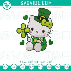 Hello Kitty St. Patrick’s Day Embroidery File with Shamrock Design for crafting and sewing projects.