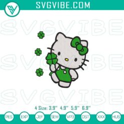 Hello Kitty St. Patrick’s Day Embroidery File featuring Lucky Shamrock design, perfect for festive crafts.