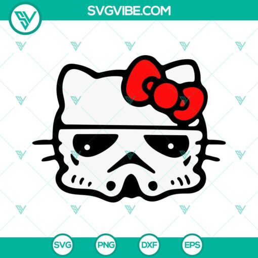 Hello Kitty Stormtrooper Star Wars SVG download featuring a cute cat dressed as a Stormtrooper, PNG, DXF, EPS file formats available.