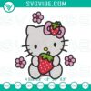 Hello Kitty strawberry embroidery design, spring Sanrio-themed stitch file in pink and red colors, perfect for crafts and sewing projects.