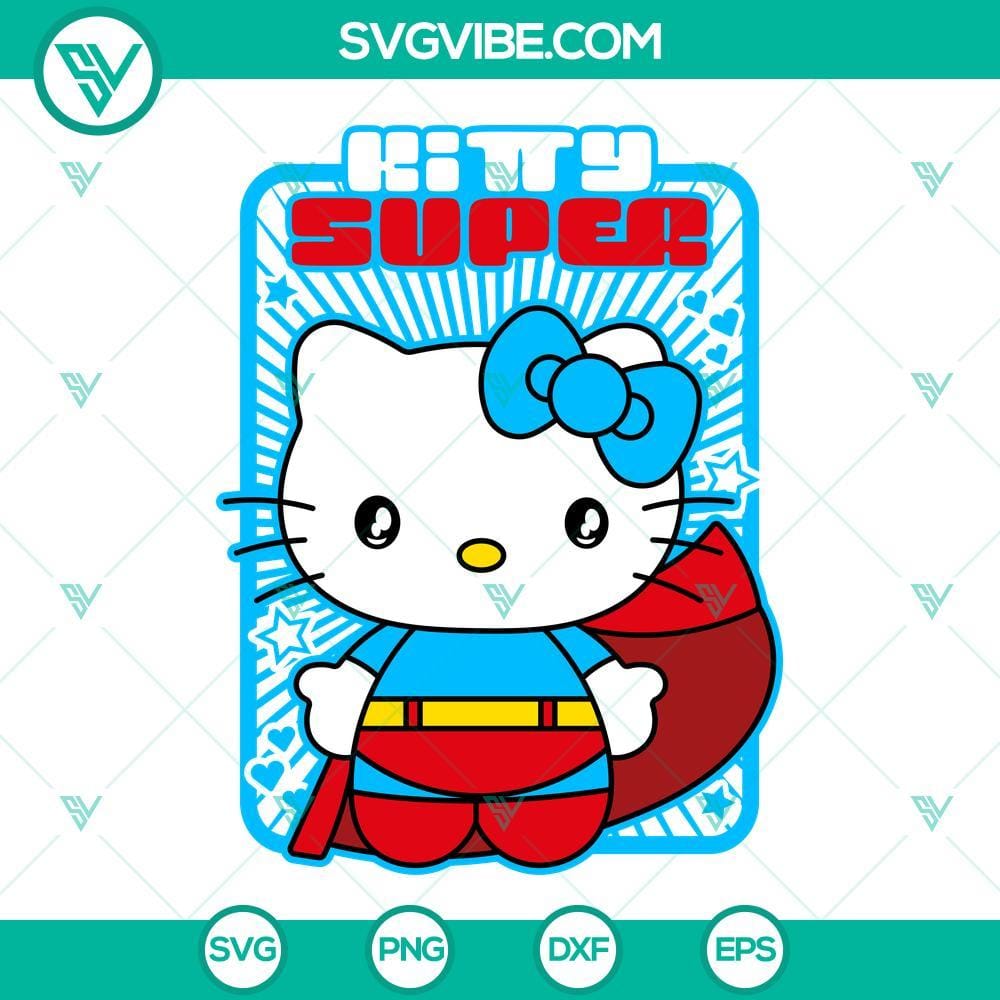 Hello Kitty Super Man SVG, Hello Kitty SVG PNG DXF EPS Hello Kitty Super Man superhero design, Instant download in SVG, PNG, DXF, EPS formats for crafting projects.
