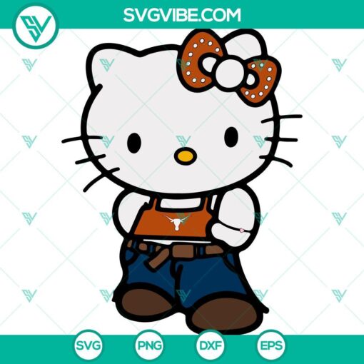 Hello Kitty Texas Longhorns football-themed SVG files for cutting, including PNG, DXF, and EPS formats for crafts and DIY projects.