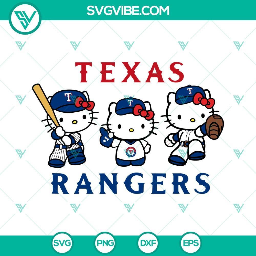 Hello Kitty Texas Rangers Baseball SVG PNG DXF EPS Hello Kitty Texas Rangers baseball team themed SVG file with PNG, DXF, and EPS formats for crafting.