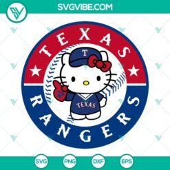 Hello Kitty Texas Rangers baseball-themed SVG images featuring Hello Kitty mascot in Texas Rangers attire. Perfect for fans and crafts.