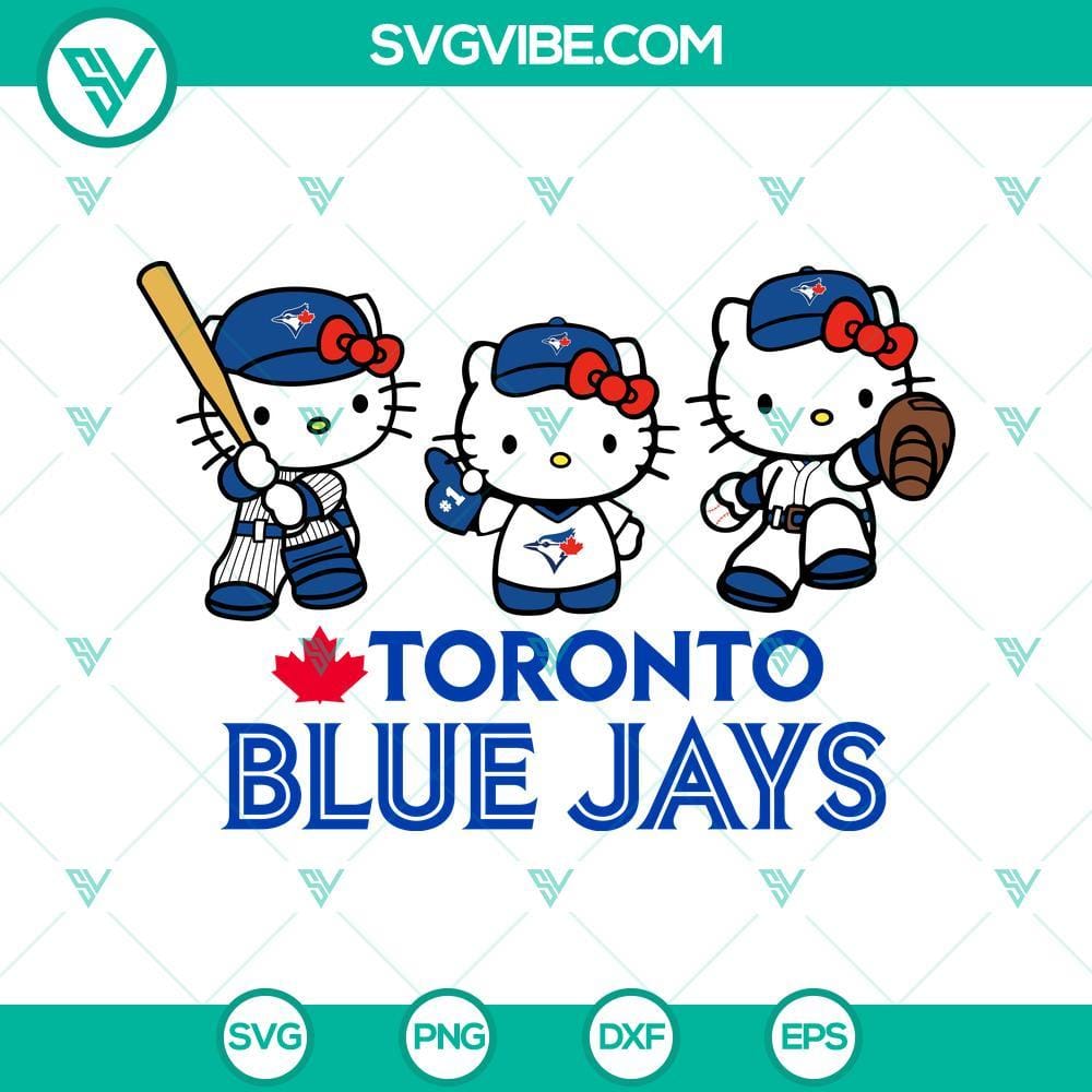 Hello Kitty Toronto Blue Jays Baseball SVG PNG DXF EPS Hello Kitty Toronto Blue Jays baseball themed SVG images in PNG, DXF, and EPS format. Perfect for fans!