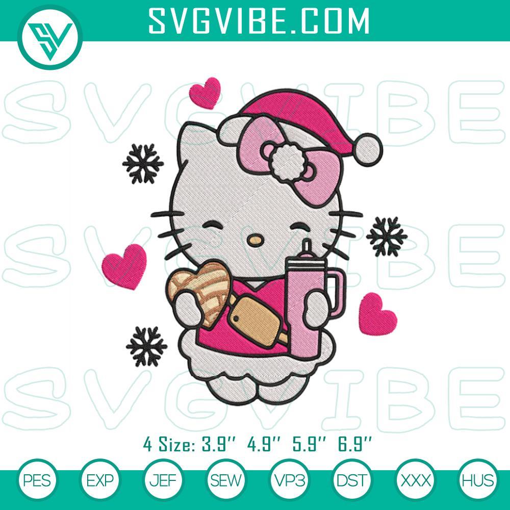 Hello Kitty Tumbler And Concha Cake Christmas Embroidery Design Files Hello Kitty themed festive holiday tumbler embroidery design, perfect for drinkware.