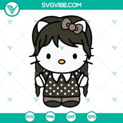 Hello Kitty Wednesday And Enid SVG Images featuring Kitty Cat in Wednesday Addams theme, perfect for digital crafting projects.