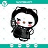 Hello Kitty Wednesday Adams SVG design, cute character with gothic attire in PNG, DXF, EPS formats for download.