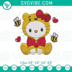 Adorable Hello Kitty and Winnie the Pooh embroidery design, showing cute cartoon friendship theme.