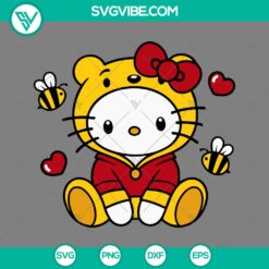 Hello Kitty Winnie the Pooh and Kitty Cat in Valentine's Day themed SVG files, perfect for crafting projects.