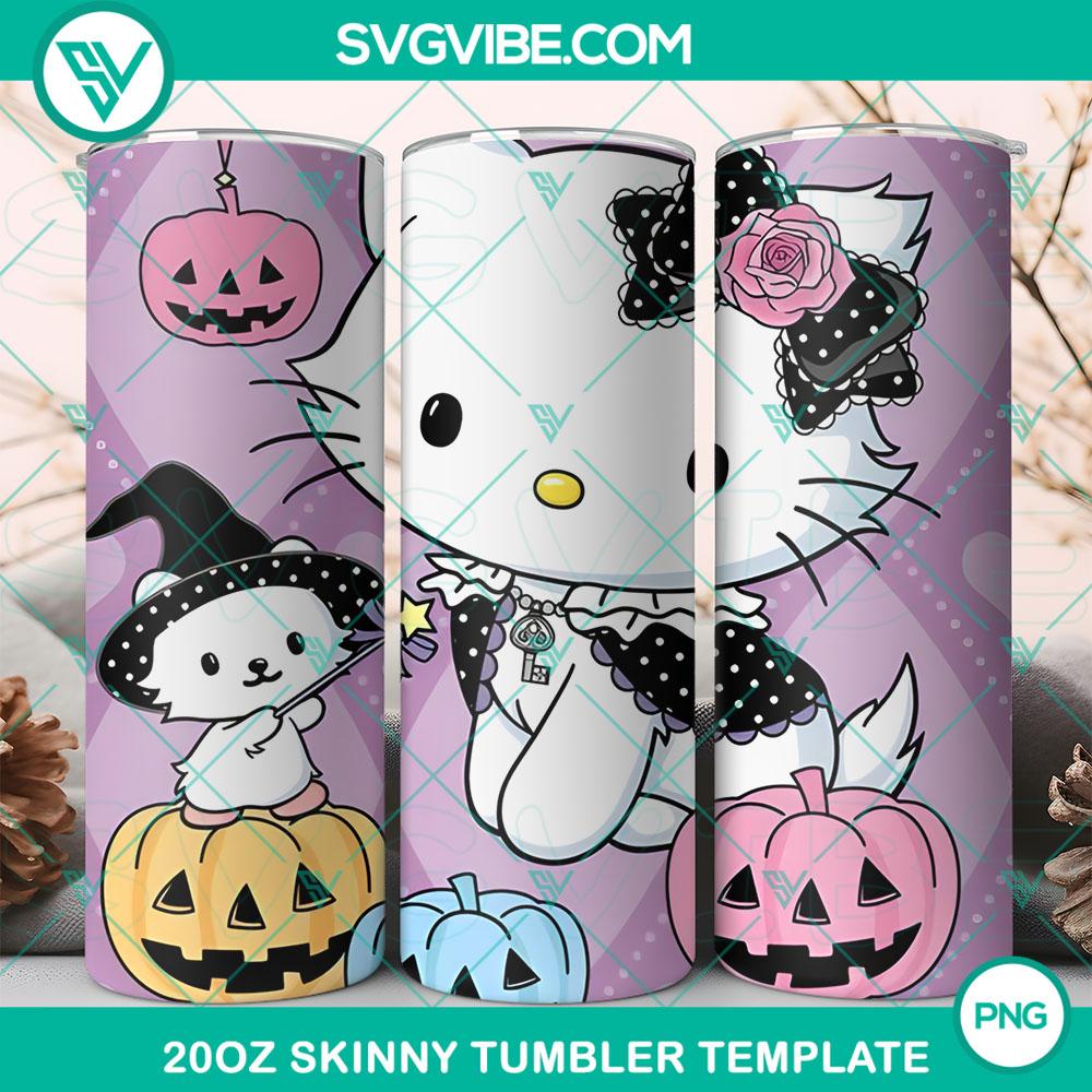 Hello Kitty Witch Pumpkin Halloween 20oz Tumbler Wrap PNG File Hello Kitty Witch Pumpkin 20oz Tumbler Wrap PNG File - Halloween-themed tumbler design featuring Hello Kitty in a witch costume with pumpkins.