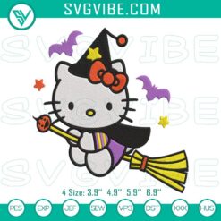 Hello Kitty witch riding broom embroidery designs, Halloween themed file for crafting and sewing projects.