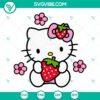 Kawaii Hello Kitty Cat holding a strawberry SVG download. Cute and adorable Hello Kitty SVG images with strawberries.