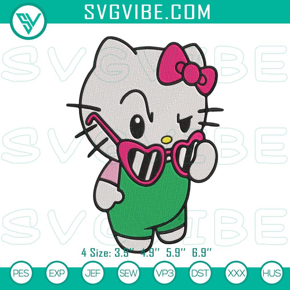 Hello Kitty With Sunglasses Embroidery Design, Kitty Cat Girl Embroidery File Hello Kitty with Sunglasses embroidery design for summer, digital file for cute kitty fans.