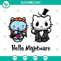 Jack and Sally Hello Kitty Halloween SVG file featuring Hello Nightmare design, perfect for Halloween crafts and decorations.