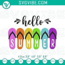 Hello Summer flip flops embroidery designs, ideal for fun beach-themed machine files. Perfect for summer projects.