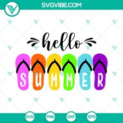 Hello Summer flip flops SVG with PNG, DXF, and EPS files for download, perfect for crafting.