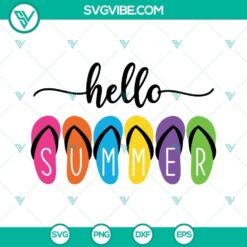 Hello Summer SVG with flip flops and summer time images for digital crafting projects.