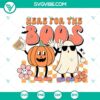 Boo Ghost Pumpkin Halloween SVG featuring humorous design with "Here For The Boos" text. Great for Halloween decor.