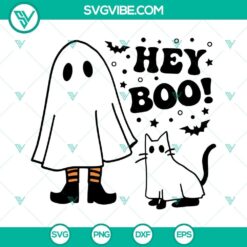 Hey Boo Ghost Girls With Ghost Cat SVG File for Spooky Halloween, featuring cute and playful Halloween characters in a fun graphic design.