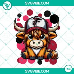 Highland cow wearing Atlanta Falcons football team gear, in a PNG image file, perfect for sports graphics and fan merchandise.