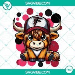 Highland cow wearing Atlanta Falcons football attire, PNG image file perfect for sports-themed designs.