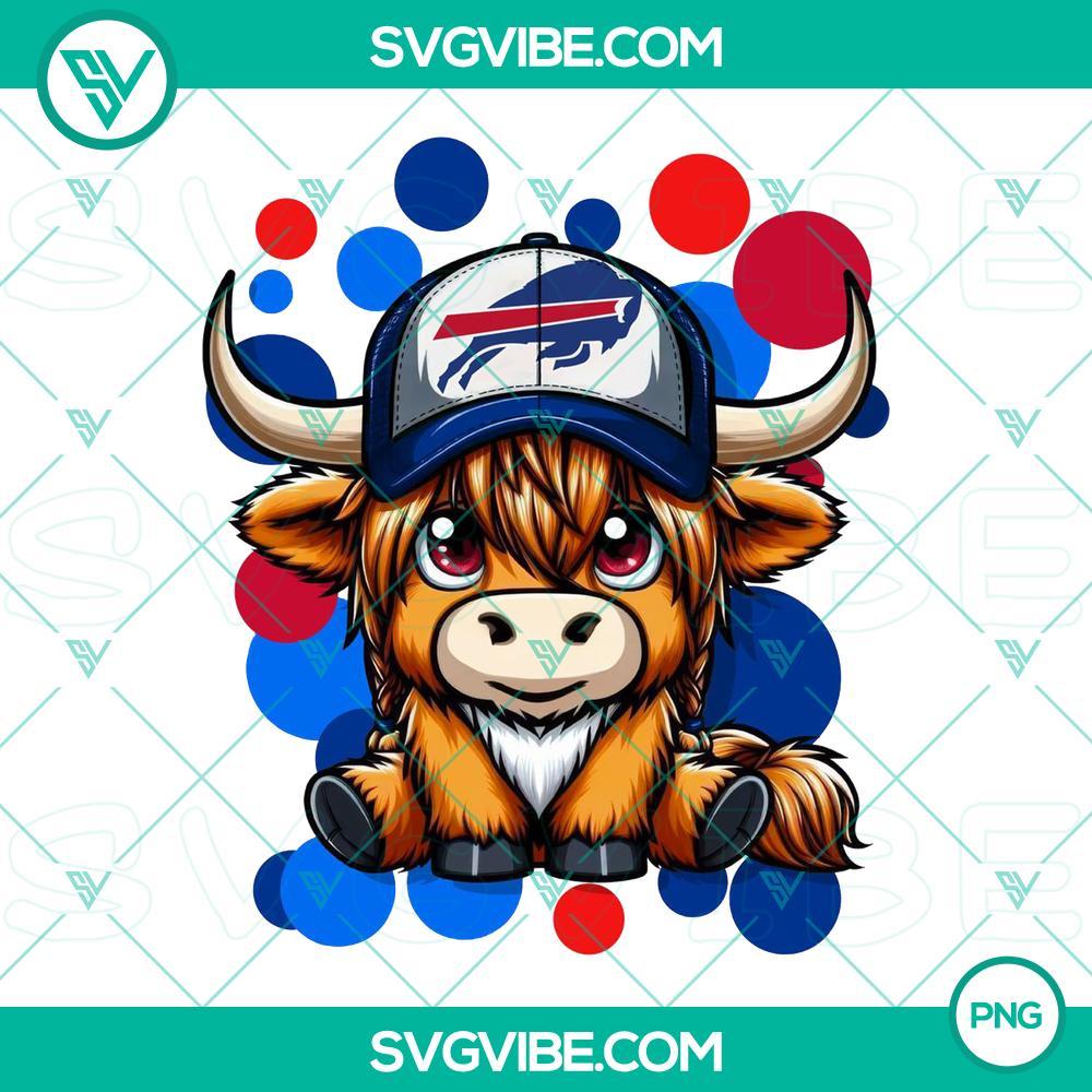 Highland Cow Buffalo Bills Football PNG Download File Highland cow wearing Buffalo Bills football uniform, PNG download file for sports fans, animal lovers, and NFL enthusiasts.