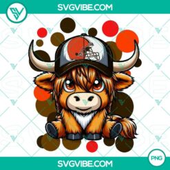 Highland cow wearing Cleveland Browns football gear - PNG image file, ideal for sports-themed designs.