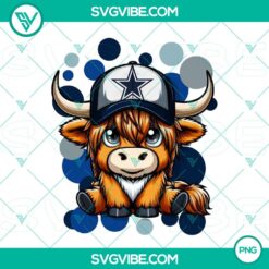 Highland cow wearing Dallas Cowboys football helmet, PNG download file, sports-themed animal design.