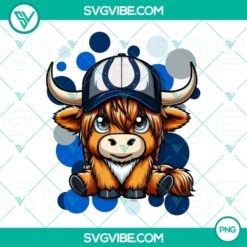 Highland cow mascot wearing Indianapolis Colts football gear, PNG image file perfect for sports-themed designs.